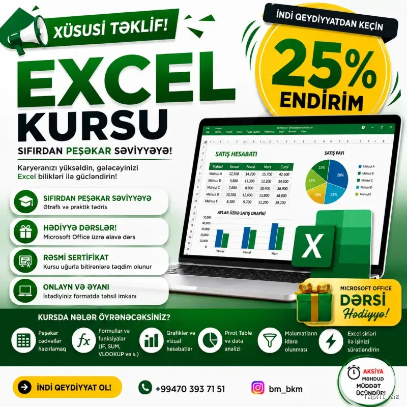 Kompüter kursu Aksiya Microsoft Excel kursu+Microsoft Office