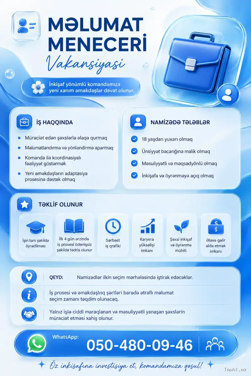 💼 Məlumatlandırma Üzrə Menecer Tələb Olunur